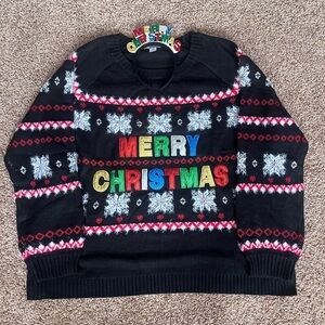 Holiday Time Black Christmas Party Sweater w Matching Headband